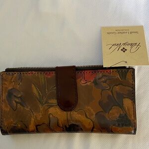 Patricia Nash Brown Floral Leather Clutch
